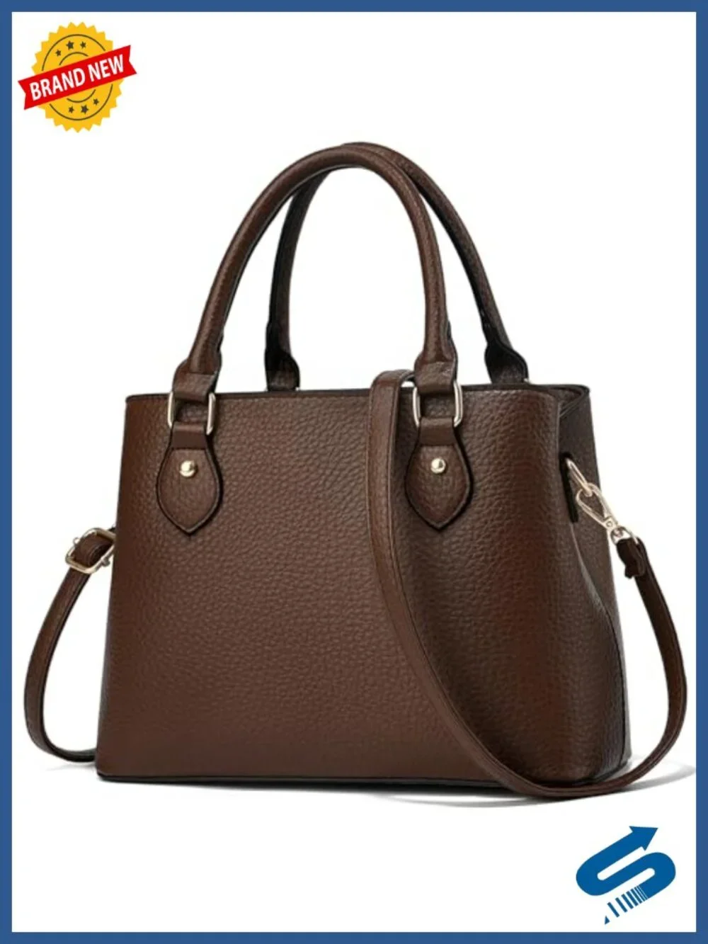 Leather Crossbody Tote Satchel Shoulder Bag Faux Leather with Gold Hardware